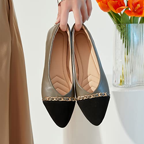 Image of BABUDOG Women's Black Flats Shoes,White Dress Shoes for Women,Crimping Faux Suede Ballet Flats Comfortable