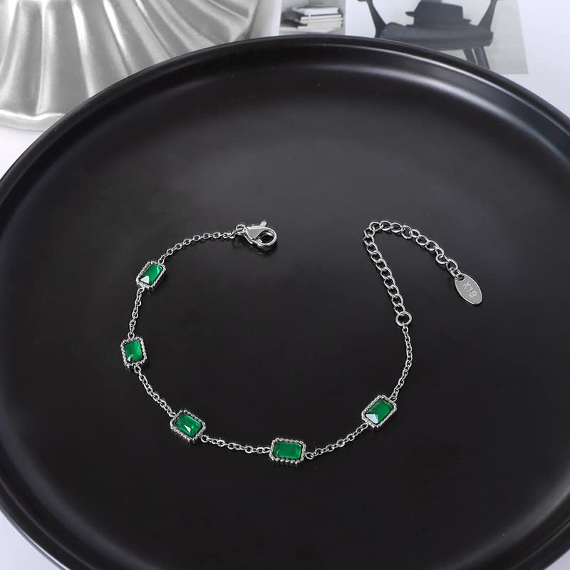 14K Gold Bracelet with Five Square Cut Emeralds, Adjustable Linked Bracelet Design for Any Wrists, Elegant Gift for Her3