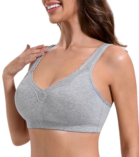 HACI Women's Comfort Cotton Bra Plus Size Everyday Non Padded Wirefree Lace Floral3