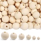 LotFancy Wooden Beads, 500pcs 6 Sizes Unfinished Natural Wood Beads for Crafts, Round Predrilled Wooden Balls for Garland Macrame Jewelry Farmhouse Décor (8mm 10mm 12mm 14mm 16mm 18mm)