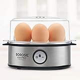 Borosil Electric Egg Boiler, 7 Egg Capacity, For Hard, Soft, Medium Boiled Eggs, Steamed Vegetables, Transparent Lid, Stainless Steel Exterior (360 Watts)