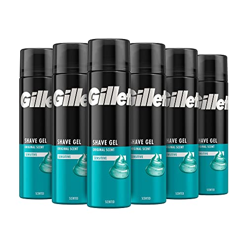 Gillette Classic Gel De Afeitar Para Piel Sensible Para Hombre, Ayuda A Proteger Contra La Irritación Del Afeitado, Fórmula Comfort Glide, 200ml x6
