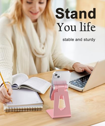 Cell Phone Stand for Desk- Adjustable Phone Stand Holder, Cradle, Dock, Desktop Stand for iPhone 16, 15, 14, Plus, Pro, Pro Max, 13 12 X XS,4-8" Phones, Office Accessories (Rose Gold) - Image 5