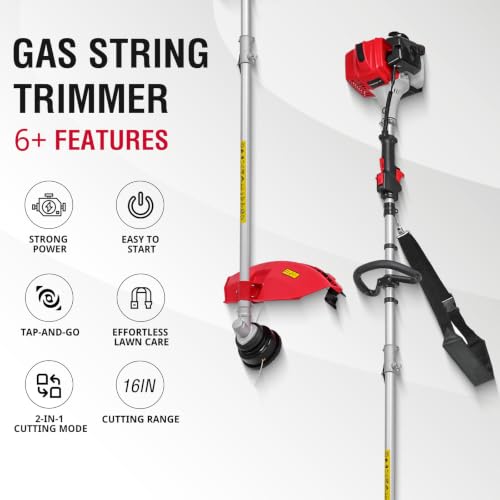 Image of PowerSmart 25.4cc Gas Weed Wacker, String Trimmer /Edger 16-Inch with 10-Inch Brush Cutter for Grass Cutting 18lb Gas Trimmer