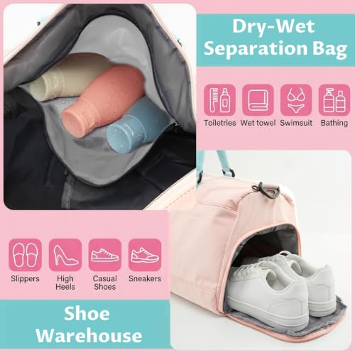 Image of Palay Womens Duffle Bag Large Capacity Travel Shoulder Bag with Quilted Design and Separate Shoe Compartment for Gym Overnight and Short Trip Use