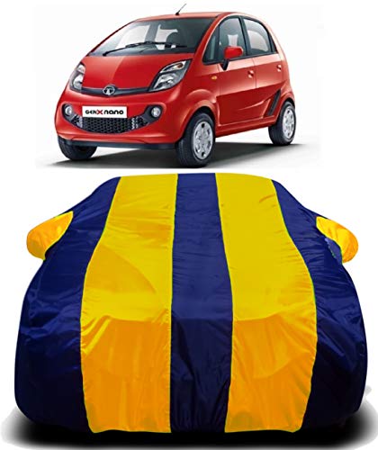 Image of Waterproof Car Cover with Ultra Surface Body Protection (Yellow Stripes) (Tata Nano)