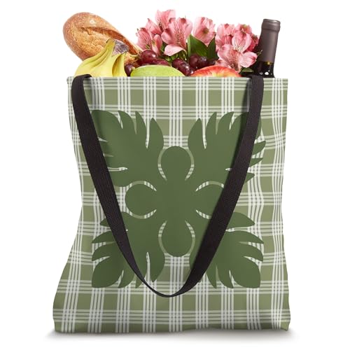 Bolso tipo tote con estampado hawaiano verde Palaka y 'Ulu miniatura 4