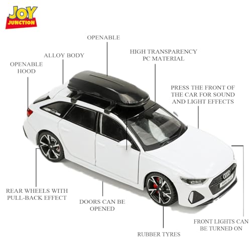Image of JOY JUNCTION Limited Edition 1:32 Scale Metal Pull Back Toy car with Openable Doors, Light & Engine Sound - Realistic Collectible for Boys Kids 3+ Years & Above (RS6 White)