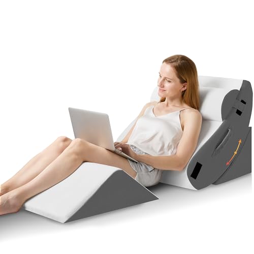 Image of HABUTWAY 4Pcs Orthopedic Wedge Pillow, Bed Pillow for Sleeping, Post Surgery Foam Wedge Pillow for Back Pain Relief, Triangle Adjustable Support Pillow with Machine Washable Cover, Dark Grey