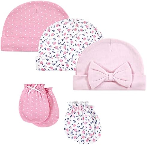 Hudson Baby baby girls Cotton Cap and Scratch Mitten Set Socks, Blue Pink, 0-6 Months US