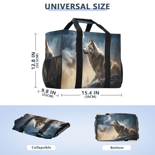 YETTASBIN Wolf Large Foldable Travel Tote Bag, Lightweight Waterproof Swim Pool Bag with Handles & Pocket for Beach Outdoor, Reusable Grocery Bag for Kitchen, Shopping3