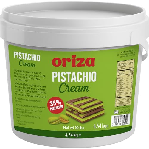 Oriza Pistachio Cream, 10lbs Pail (Pack of 2) – Premium Bakery Spread with 35% Pistachios, Palm Oil Free, Non-GMO – Ideal for Pastries, Gelato, Cakes & Dessert Filling