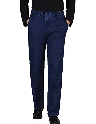 Zoulee Men's Full Elastic Waist Denim Pull On Jeans Straight Trousers Pants4
