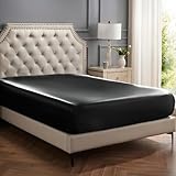 Bedsure Satin Fitted Sheet Only Full Size - Black Silk Bed Sheet, Luxury & Ultra Soft, Non-Fading & Wrinkle Free, Good for Skin (Black, 54x75+15 Inches,1 Piece, No Pillowcases)