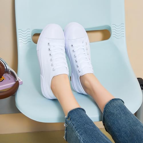 Image of hash bubbie White Sneakers for Women Low Top Canvas Shoes Womens Canvas Sneakers Women's Fashion Sneakers Slip on Casual Tennis Shoes