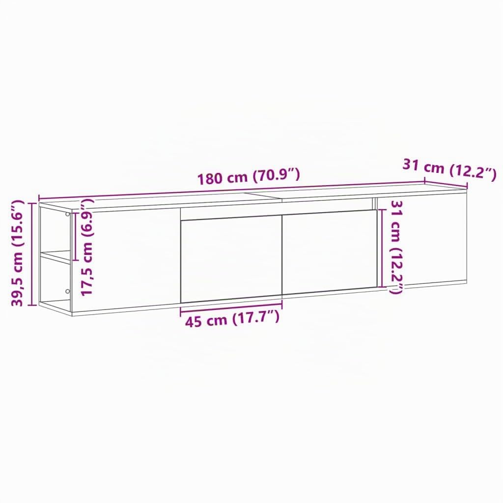 vidaXL Mueble de TV de Pared con luz LED Blanco 180x31x39,5 cm