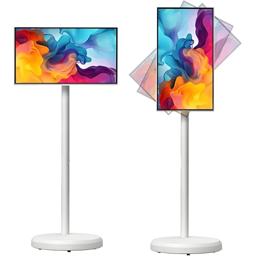 AityBuy Televisor Inteligente Portátil De 24 Pulgadas con Ruedas, Pantalla Táctil 1080p con Batería Integrada, Soporte Inalámbrico con Ruedas Y Rotación Completa, Android 12 8+128G