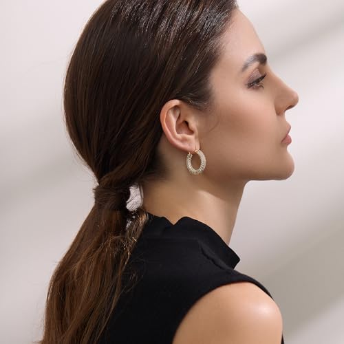 ASH'S CHOICE Hoop Earrings for Women, 925 Sterling Silver Hoop Earring mit AAA+ Zircon Diamond Rhinestones Earrings, Small Cartilage Huggies Hoop Earring Shiny Cute Twist Oval Hoop Earrings for Women