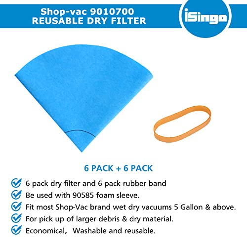 Image of 6 Pack 90107 /90137 Reusable Dry Filters and 3 Pcs 90585 Foam Sleeve Filter Kit Replacement for Shop Vac 5 Gallon and Above Wet /Dry Vacuum, Part# 9010700, 9013700, 9058500, with 6pcs Retaining Bands