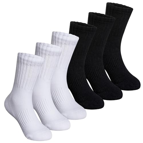 Image of SeeyAN Kids Socks Boys Crew Athletic Half Cushioned Cotton Sport Running Breathable Socks 6 Pairs