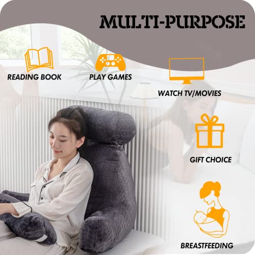 Easedeco Xxl Adult Reading Pillow Back Pillow For Sitting In Bed Backrest Lounge Cushion With Arms And Pockets Back Support For Sitting Up In Bed #TOP3