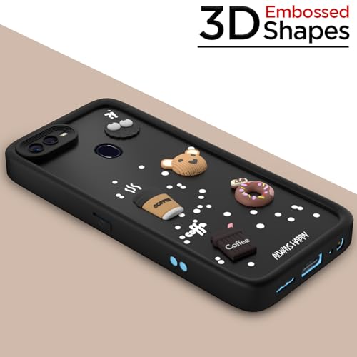 Image of Outlouders Back Cover for Oppo F9 / F9 Pro / A5 / A5S / A7 / A11K / A12 / Realme 2 /2 Pro / U1 | 3D Cartoon Cute Fun Bear | Silicone Full Body Protection Bumper Case (Black)
