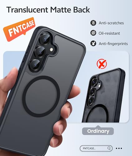 Image of FNTCASE for Samsung Galaxy S25 /S24 Case: Galaxy S24 /S25 Phone Case [Fit with Magsafe] Translucent Matte Case [Screen Protector] Military Grade Shockproof Protective Phone Cover-Black