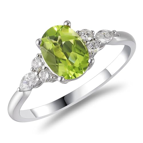 Peridot Engagement Ring for Women 9x7mm Oval Shape 925 Sterling Silver August Birthstone Promise Statement Ring Anniversary Valentine's Day Christmas Gift for Wife Mother Size 5 to 12