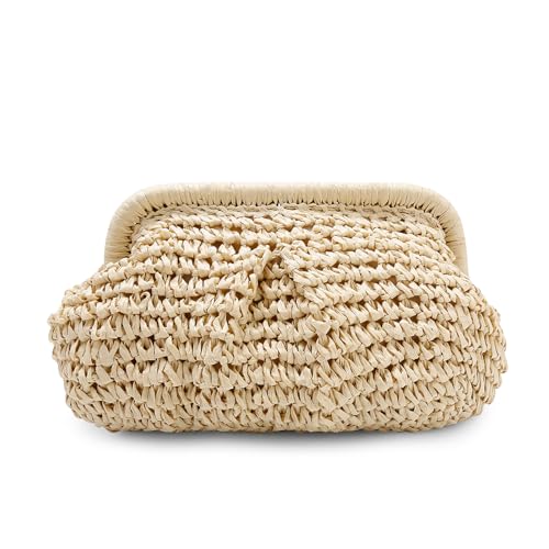Gets Straw Clutch Purse for Women Cloud Dumpling Pouch Straw Crossbody Shoulder Handbag Summer Beach Woven Bag