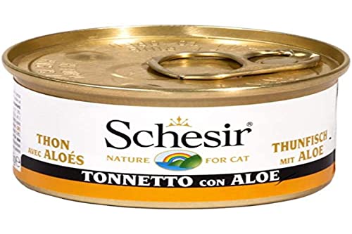 Schesir, Comida húmeda para Gatos Adultos, Sabor bacoreta con áloe en gelatina Blanda - Total 2 kg (24 latas monodosis x 85 gr)