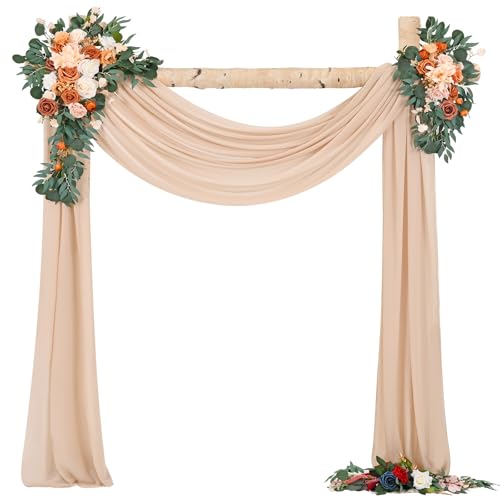 Panneau de tissu drapé pour arche de mariage en mousseline nude 5,5m x2
