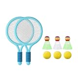 AsrMyjcx 2 Stück Badminton Schläger Tennis Kinder Set Tragbare Rackets mit Federbällen Tennisbällen Aus Eva PVC für Jungen Mädchen Sportplatz Spiel, Blau