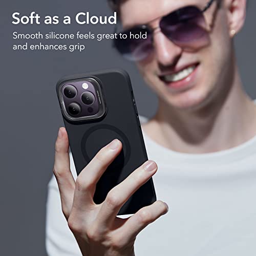 Image of ESR for iPhone 14 Pro Max Case,Compatible with MagSafe Silicone Case with Stand, Military-Grade Protection, Built-in Camera Stash Stand, Magnetic Phone Case, Cloud Series,Black