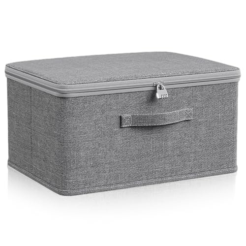BAIFULAI Abschließbare Box, 40x30x21cm, Grau - Aufbewahrungsbox mit...