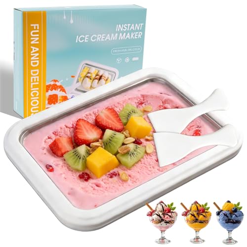 Image of Rolled Ice Cream Maker, Instant Ice Cream Maker Ball with 2 Scrapers,Food Grade Premium Stainless Steel Cold Plate No-electricity for Frozen Yogurt, Sorbet, Fun Parent-Child Activities Families