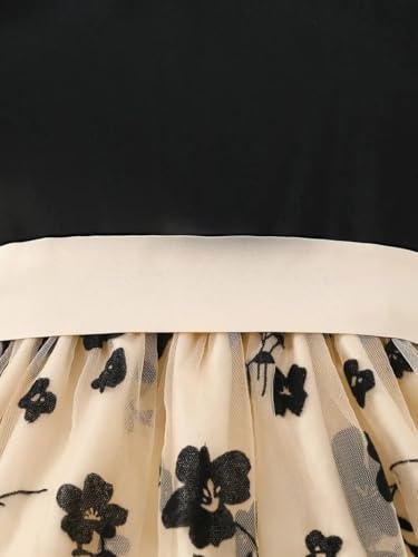 Image of Girls Black & Beige Floral Party Dress with Bow | Flutter Sleeve Top & Tulle Skirt | Elegant Birthday & Wedding Frock for Kids(GW-227)
