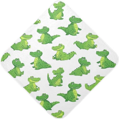 Image of Pigsaly Cartoon Alligators Hooded Baby Towel Green Crocodiles Baby Bath Towel Unisex Soft Organic Cotton Washcloths Toddlers Shower Gifts for Boys Girls Newborn 30 x 30 in