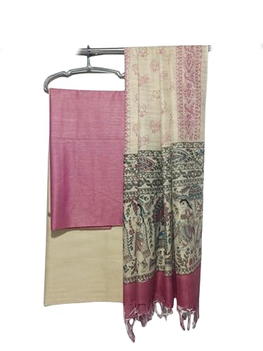 Image of STB-SILK TEXTILES BHAGALPUR Cotton Silk Hand Crafted Unstitched Suit Set for Women with Dupatta | Cotton Silk Salwar Suit Dress Material for Women & Girls