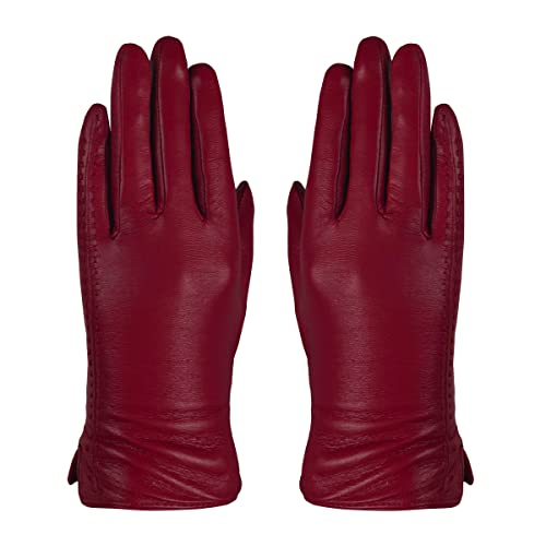 Colours & Beauty Gants En Cuir Souple Femmes Rouges Bordeaux | Gants D’Hiver | Gants Chauds pour Femmes | Gants Thermiques | Mitaines Femme Doux Cover