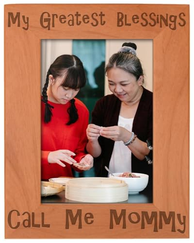 ThisWear Mom Mother's Day Gift Blessings Call Me Mommy Natural Wood Engraved 5x7 Portrait Picture Frame Wood