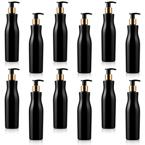 Image of Prakash Empty Plastic Trophy Pump Bottles Dispenser 500ml Portable Shampoo Lotion Hand Bottle (Black Trophy Golden Pump 500ML, Pack of 12)