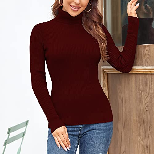 Image of Rocorose Women's Ribbed Turtleneck Sweater Long Sleeve Knitted Solid Pullover