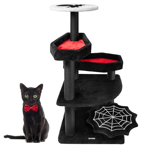 Árbol gato gótico Kamaboko 63x51x19 cm negro con cama ataúd miniatura 1