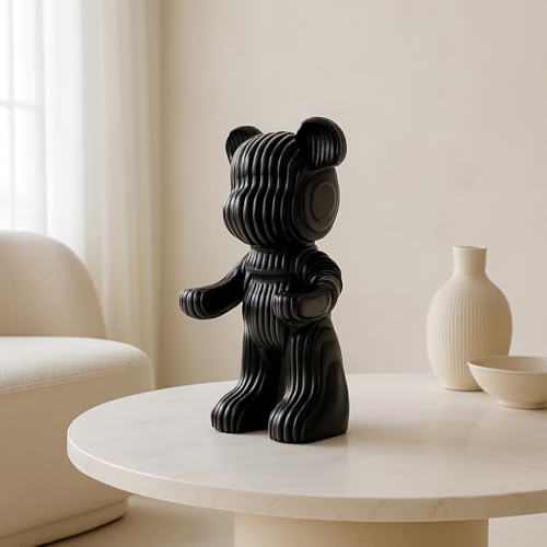 Image of Xtore Modern Abstract Black Bear Figurine | Resin Home Decor Accent | Contemporary Art Piece | Unique Decor for Living Room, Office, or Shelf | Creative Gift Idea (Black)