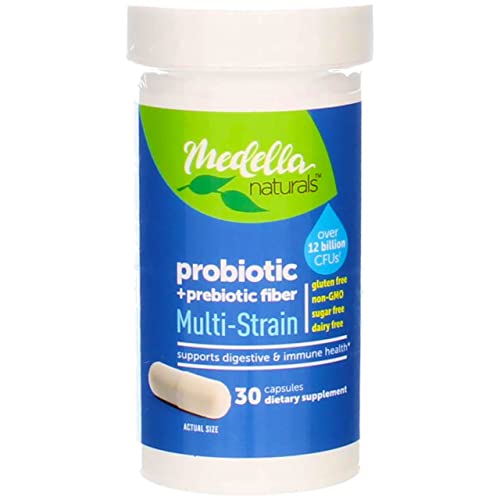 Medella Naturals Multi-Strain Probiotics + Prebiotic for Adults, 12B CFUs to Support Digestive Health, Made in The USA, 30 Count