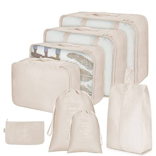 Lot de 8 Organiseur de Voyage, EUBSWA Sac à Vêtements, Sac à Chaussures, Sac de Maquillage, Sac à Linge, Cube de Voyage, Étanche Léger Disponible pour les Familles Cover
