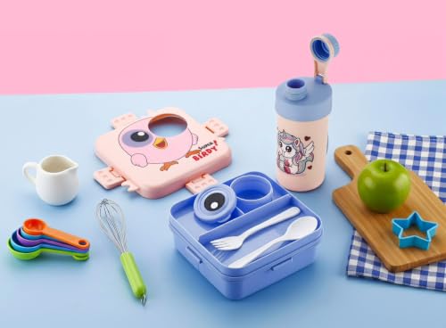 Image of Clazkit Lunch Box with Sauce Container, Spoon & Water Bottle | Bento Style Lunch Set | BPA-Free Lunch Box Set for Office, School & Travel | White
