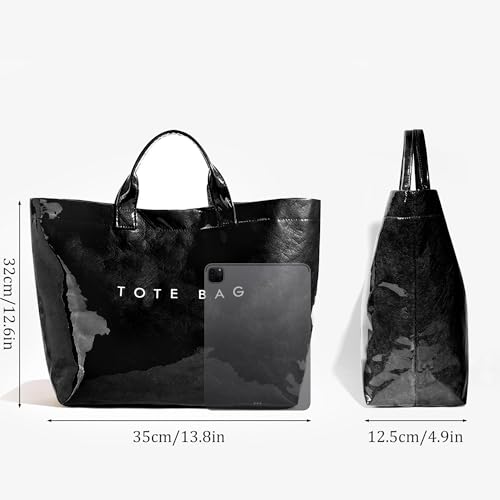Image of Lushandy Striped PVC Tote Bag for Women, Waterproof Plastic Tote Bag for Beach Pool Large Top Handle Travel Hobo Handbag | Waterproof Material