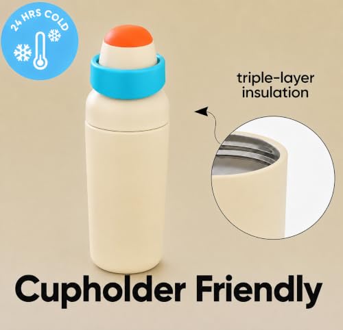 Image of HomeCloud 500ML Stainless Steel Water Bottle for Kids - Double Wall Vacuum Insulated, Leakproof Straw Lid, BPA-Free Reusable Flask with Dual Drinking Spout for School, Travel & Sports (Cream Blue)
