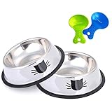 Legendog Bol Chat, 2 Pièces Gamelle Chat, pour Animaux De Compagnie, Bol à Eau en Acier Inoxydable Gamelle pour Chats avec Antidérapant 2